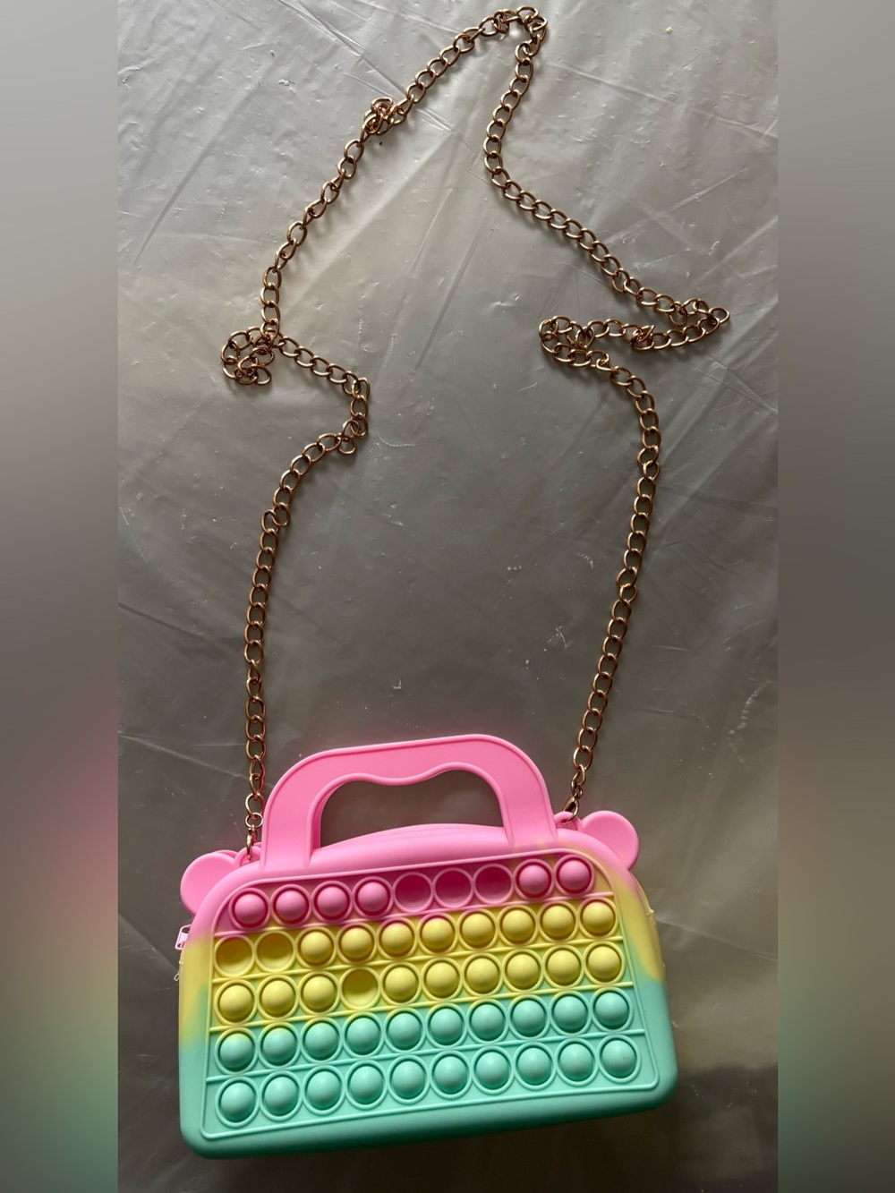 Pink Pastel Rainbow Pop-It Crossbody Bag with Chain Strap